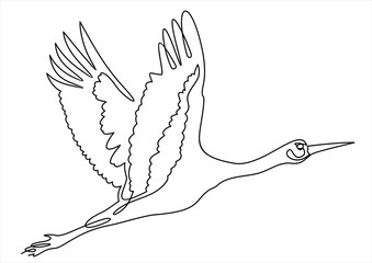 Continuous line drawing stork. Template for your design works. illustration.