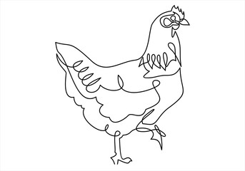Fototapeta na wymiar Hen drawn in one line. image of a chicken.Logo illustration.