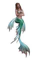 Sitting mermaid portrait. 3D illustration isolated on white background. © IG Digital Arts