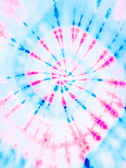 Spiral tie dye pattern. Colorful pink and blue tiedye wallpaper backdrop.  - 543241588