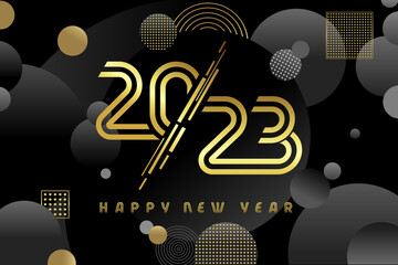 Happy New Year 2023, golden line numbers. 20 23 creative Christmas design for greeting card, discount poster or sale banner. Vector illustration