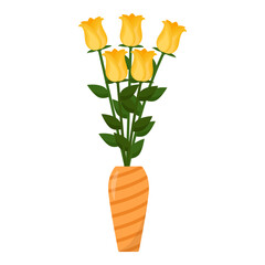 Bouquet of yellow roses in vase, vector illustration