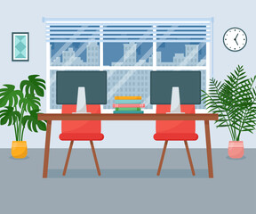 Office room interior. Modern business workspace. Vector illustration