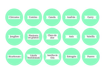 Etiquetas para condimentos, especieros, Rótulos, pegatina, insignia