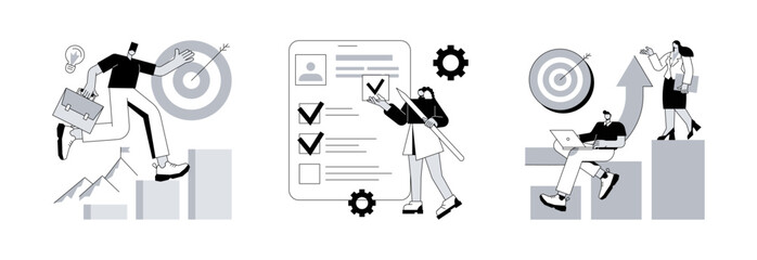 Personal growth abstract concept vector illustration set. Business ambition, employee assessment, corporate ladder, goal achievement, startup project support, job performance review abstract metaphor.