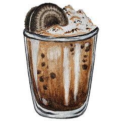 Watercolor clipart. Coffee with cookies. Latte