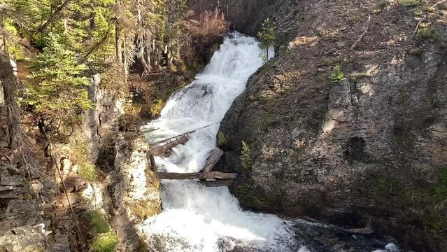 Double Falls on the Tumalo Falls Trail in the Deschutes National Forest, Cascades Range. Taken in Spring during peak flow - Nr Bend, Oregon, USA