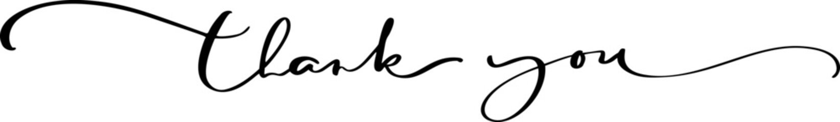 Hand drawn vintage vector text Thank you. Calligraphy lettering illustration for wedding, Thanksgiving Day, greeting card, tag. Isolated on white background