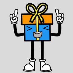 illustration of a gift box with a cute character with a unique pose suitable for events that require gifts for others