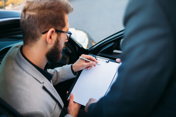 business people working outside office building