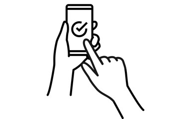 キャッシュレス、オンライン決済、チェックマークの出たスマートフォンを持つ手