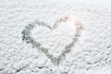 Winter decoration. Snow heart. Hearty congratulations on the winter holidays. Creating a good mood. Background. - 543248553
