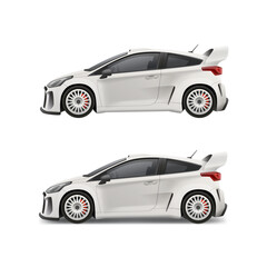 Side view Rally Racing car blank mockup for race decal design. Realistic Racing car isolated on white. Editable vector template