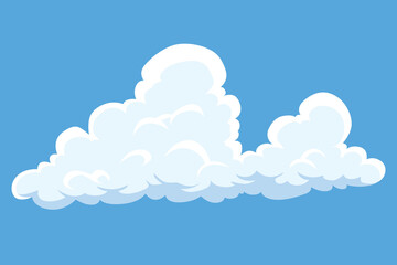Cartoon clouds. Abstract white cloudscape icon symbol. Vector cloudy landscape or simplicity nature aerial panorama. Round shapes in flat style