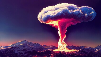 3D rendering of an atomic bomb explosion creating "mushroom cloud"