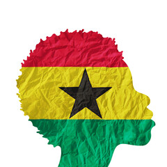 African woman silhouette with Ghana national flag.
