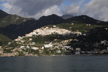 Fototapeta na wymiar View of the Amalfi Coast from the sea, Italy