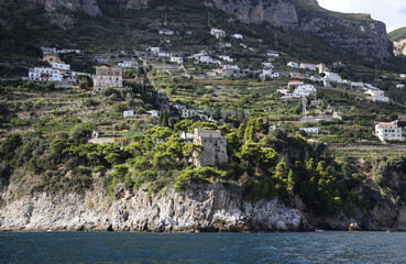 View of the Amalfi Coast from the sea, Italy