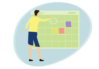 boy looking at calendar and monthly planner vector ,
business planning on calendar 