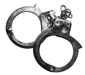 Metal modern handcuffs isolated on white background