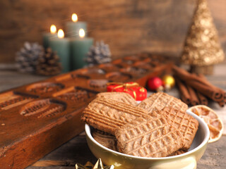 Obraz na płótnie Canvas Christmas time, homemade Spekulatius cookies baking, Advent time, Christmas baking