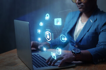 Fototapeta premium Concepts of cybersecurity, data protection, access to private information on the Internet online 