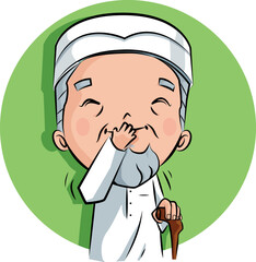 Grandfather and grandchildren in a Muslim family