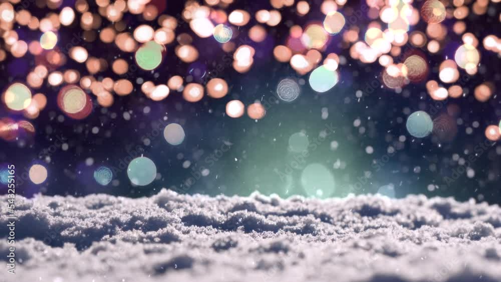 Wall mural a christmas lights bokeh background with animated snow falling seamless loop.