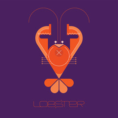 Orange Farben isoliert auf dunkelviolettem Hintergrund Hummer-Logo-Vektorillustration. Der einzigartige Lobster-Schriftzug ist Teil des Logodesigns und kann für das Branding verwendet werden.