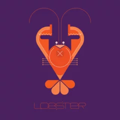 Fotobehang Abstracte kunst Oranje kleuren geïsoleerd op een donkere violette achtergrond Lobster Logo vector illustratie. Het unieke Lobster-lettertype maakt deel uit van het logo-ontwerp en kan worden gebruikt voor branding.