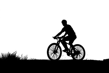 Fototapeta na wymiar Silhouettes of mountain bikes and cyclists in the evening happily