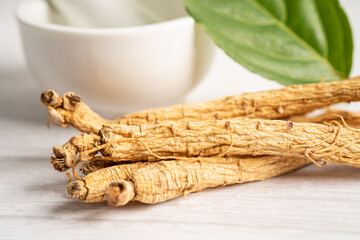 Ginseng, dried vegetable herb. Healthy food famous export food in Korea country.