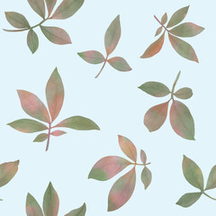 Seamless ornament of watercolor leaves. Botanical pattern for design, wallpaper, wrapping paper