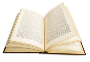 Old book open isolated on white background
