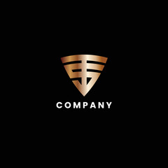 Initial logo letter TS,ST with shield Icon gold color isolated on black background, logotype design for company identity