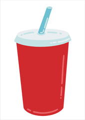 Red paper cup with straw. Street food in flat style. Fast food cafe vector illustration