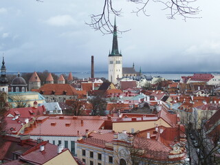 View of Tallinn, Estonia, in the center of the tower of Olai's Church