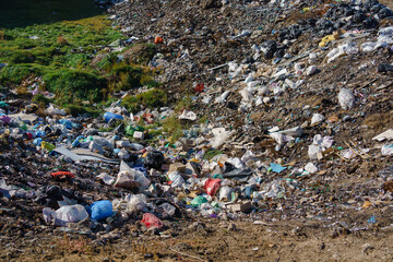 Pollution concept garbage pile in trash, waste dump or a landfill, waste from household.