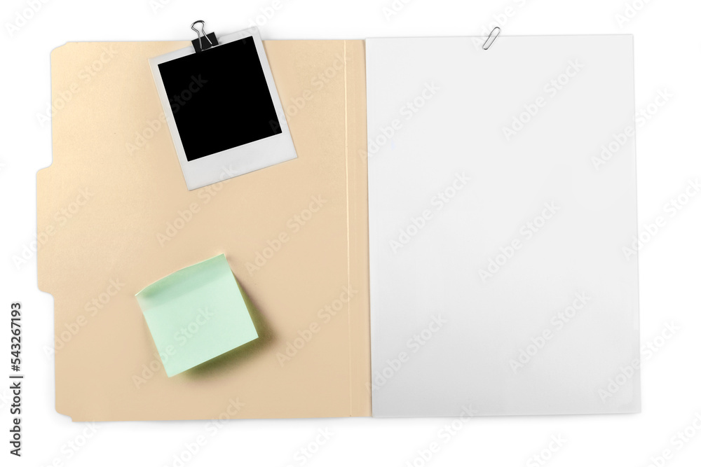 Canvas Prints File Folder with Blank Pages, Polaroid and Adhesive Note