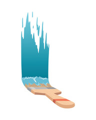 Paintbrush with paint color wet. Colorful drawing brush. Paint template of art, vector hand drawn illustration. Isolated flat brush leaving paint over white wall