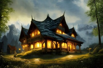 Fototapeta premium House on rural area 3d render 3d illustration
