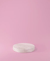 3d rendered illustration with geometric marble cylinder pedestal podium platform for cosmetic product presentation.Mock up design empty space. Abstract composition in pink background modern style
