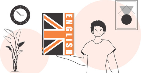 Male English teacher. The concept of learning a foreign language. Line art style.
