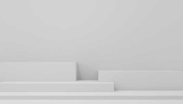 Fototapeta Minimal 3d rendering scene with composition empty white pedestal podium for product and abstract background. mock up geometric shape in white color. platforms for cosmetic 3d illustration..