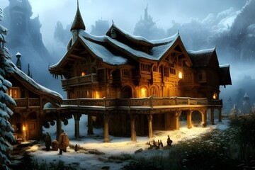 Obraz premium House on rural area 3d render 3d illustration