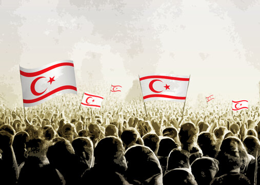 Crowd with the flags of Northern Cyprus, people cheering national team of Northern Cyprus. Ai generated illustration of crowd. - Powered by Adobe