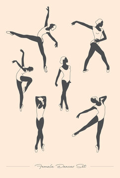 Silhouettes of dancing women. Collection of dancers, ballerinas, classical dance. Ideal for a website, printing, business card... Vector illustration.