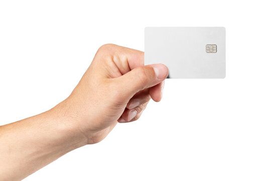 Man's hand holding credit card.
