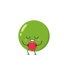 Green pea character cartoon love sign heart favorite cute smiling face cheerful kawaii joy happy emotions icon vector illustration.