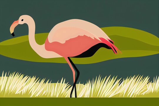 Naklejka Beautiful pink flamingo on the green background